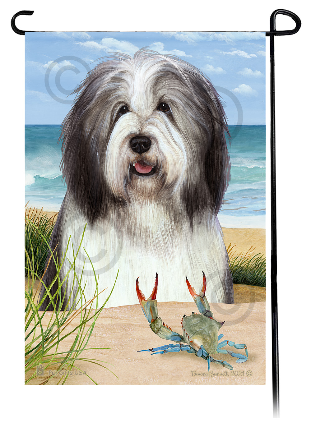 Breaded Collie Grey & White Summer Beach Garden Flag image