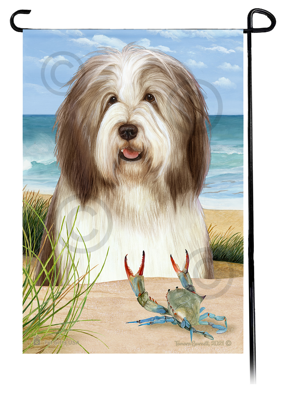 Bearded Collie Dark Liver & White Summer Beach Garden Flag Image