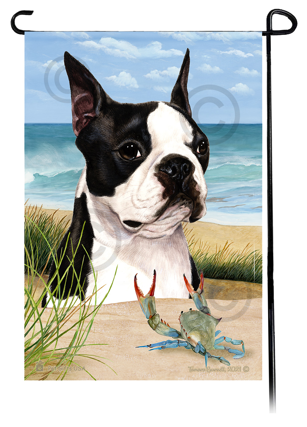 Boston Terrier Summer Beach Garden Flag image
