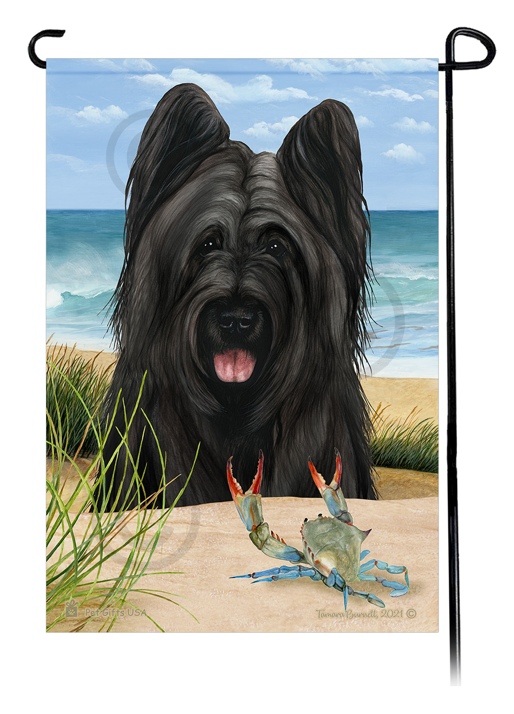 Briard Black Cropped Ears Summer Beach - Garden Flag image