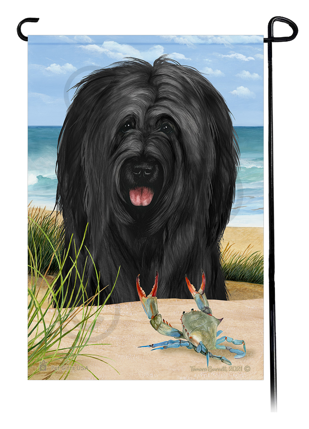 Briard Black Uncropped Ears Summer Beach - Garden Flag image