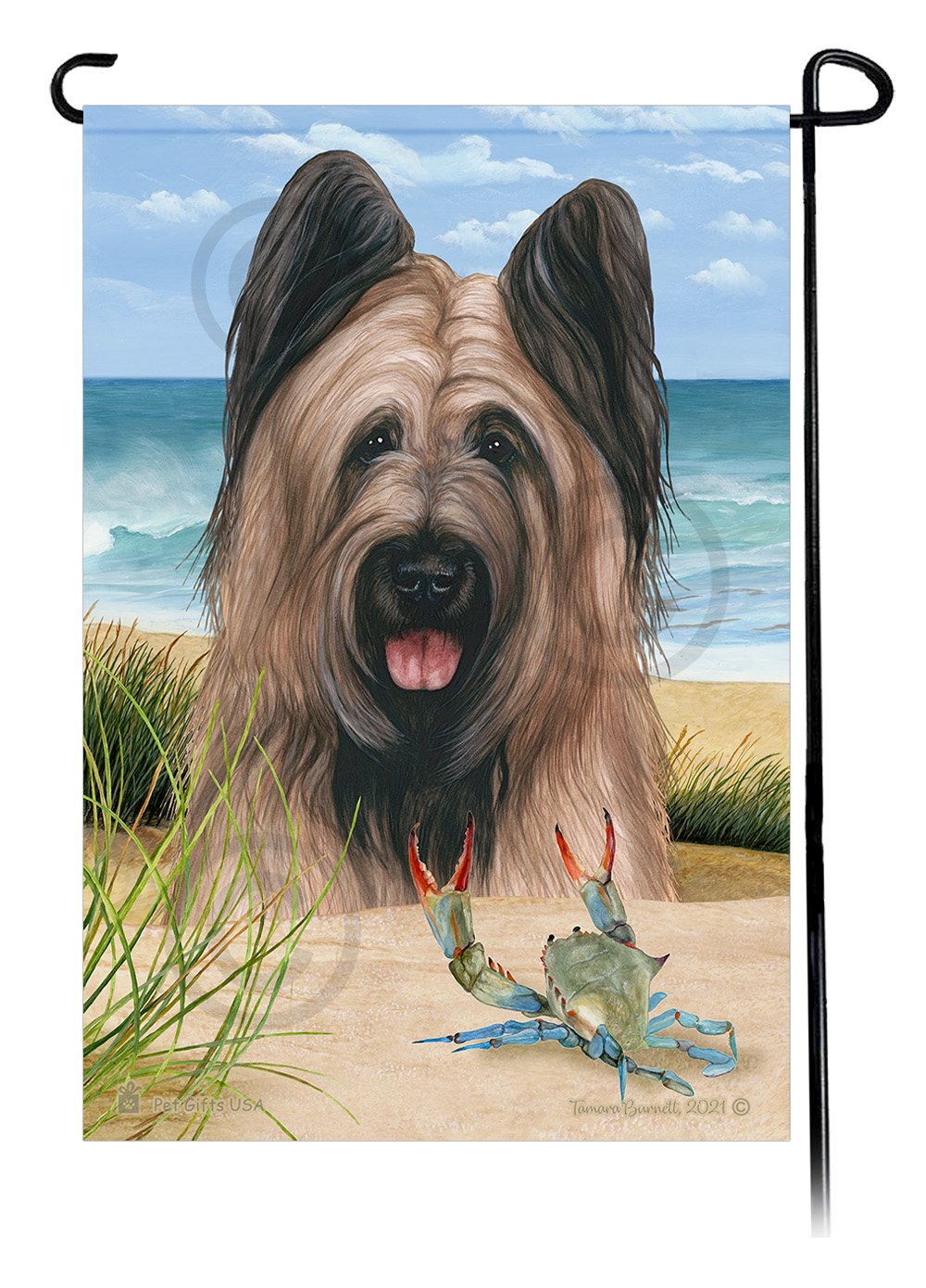 Briard Fawn Cropped Ears Summer Beach - Garden Flag image