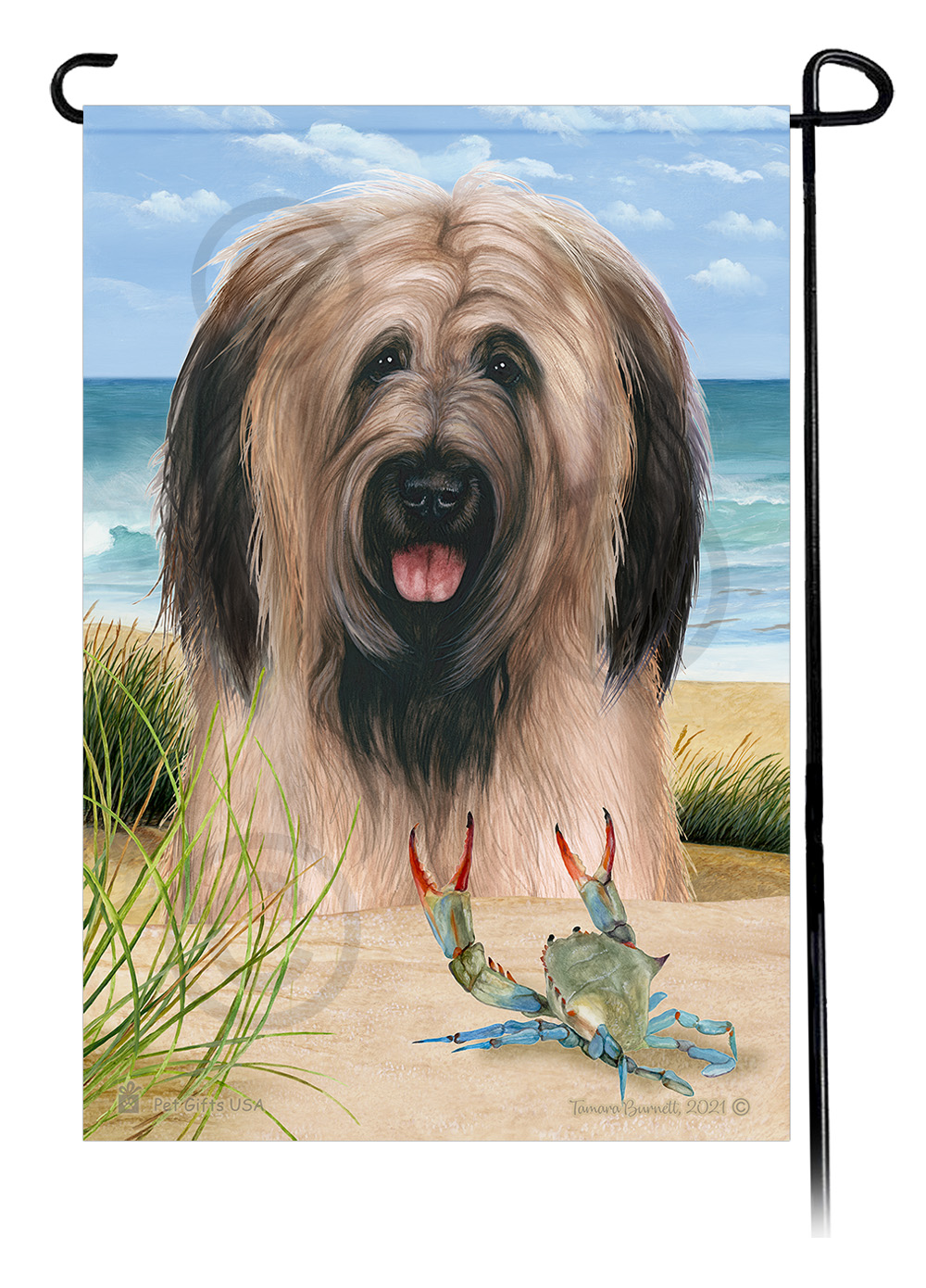 Briard Fawn Uncropped Ears Summer Beach - Garden Flag image
