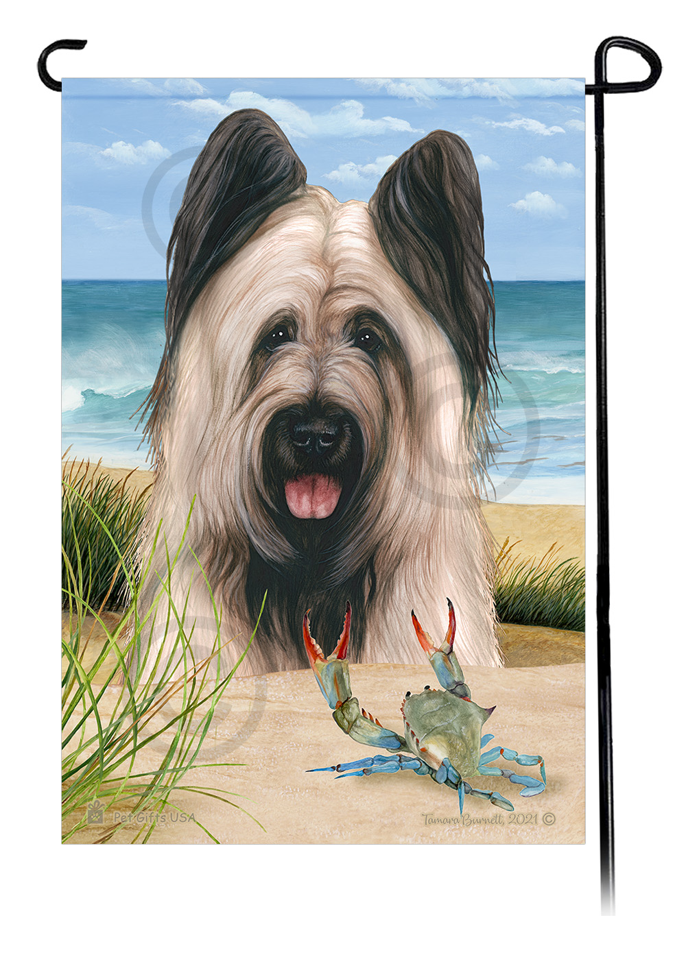 Briard Light Fawn Cropped Ears Summer Beach - Garden Flag image
