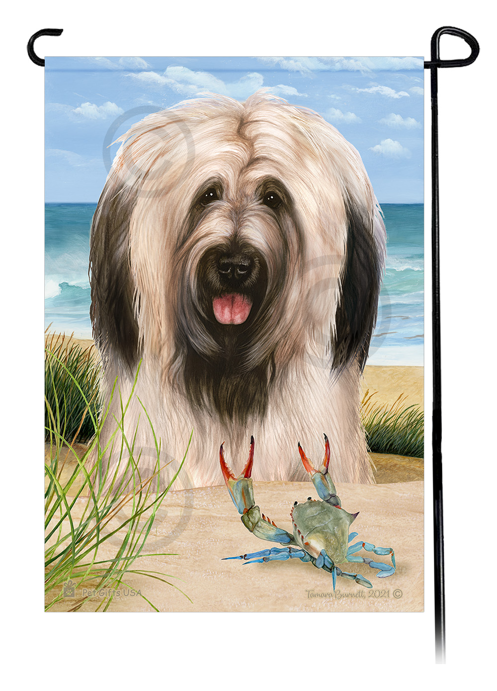 Briard Light Fawn Uncropped Ears Summer Beach - Garden Flag image