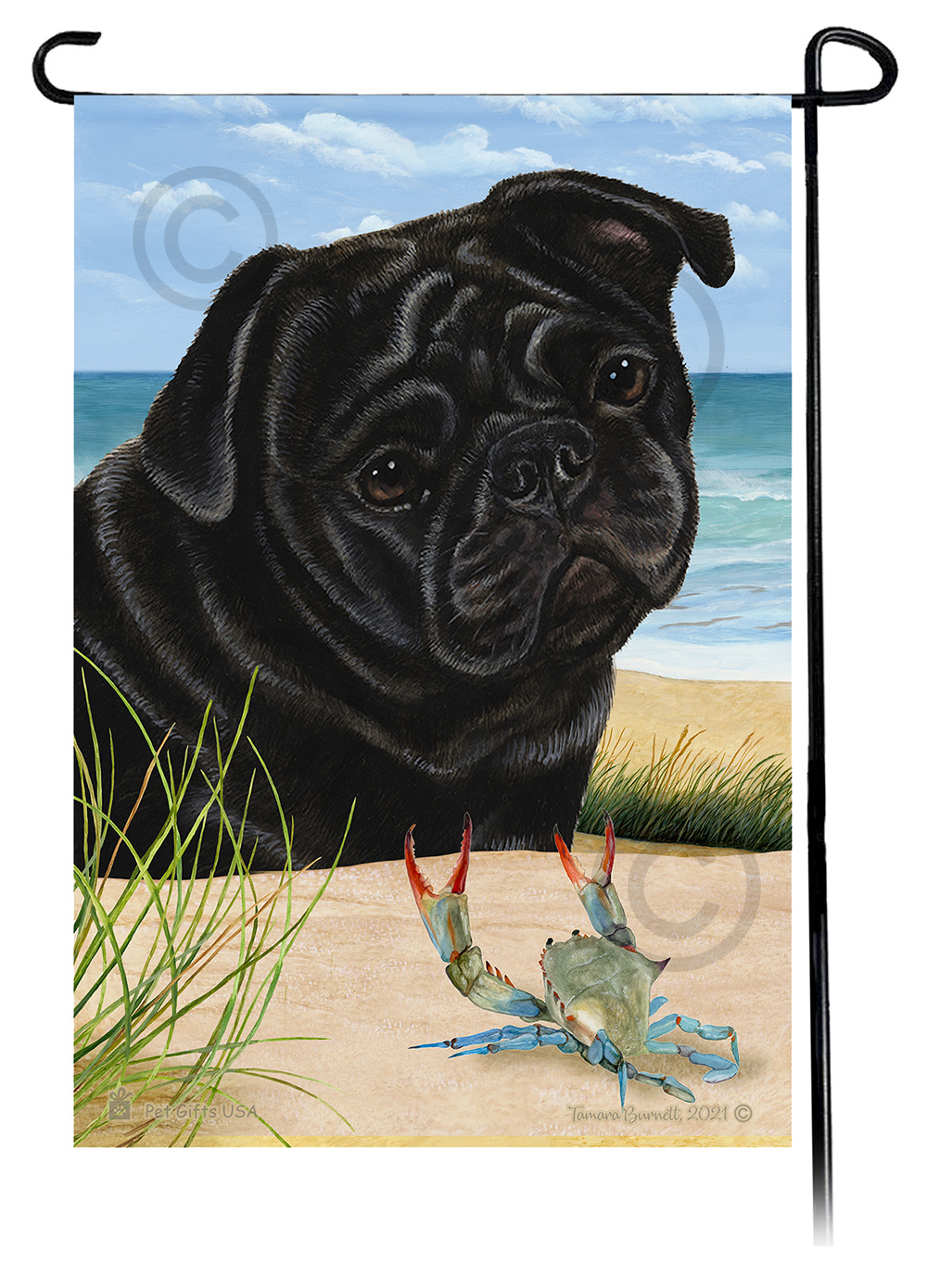 Pug Black Summer Beach Garden Flag image
