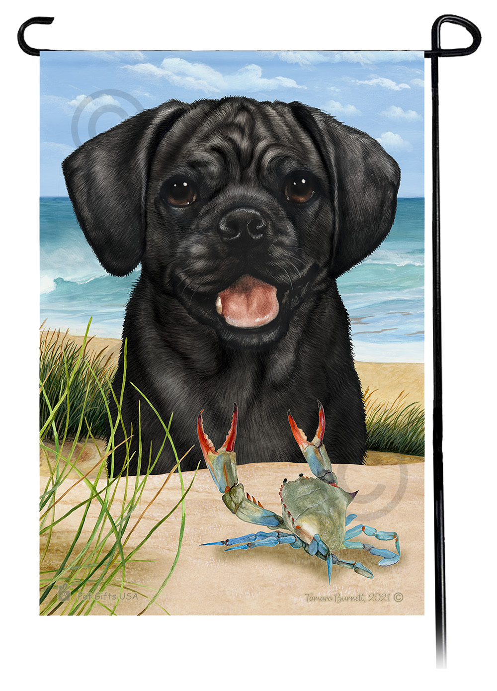 Puggle Black Summer Beach Garden Flag image