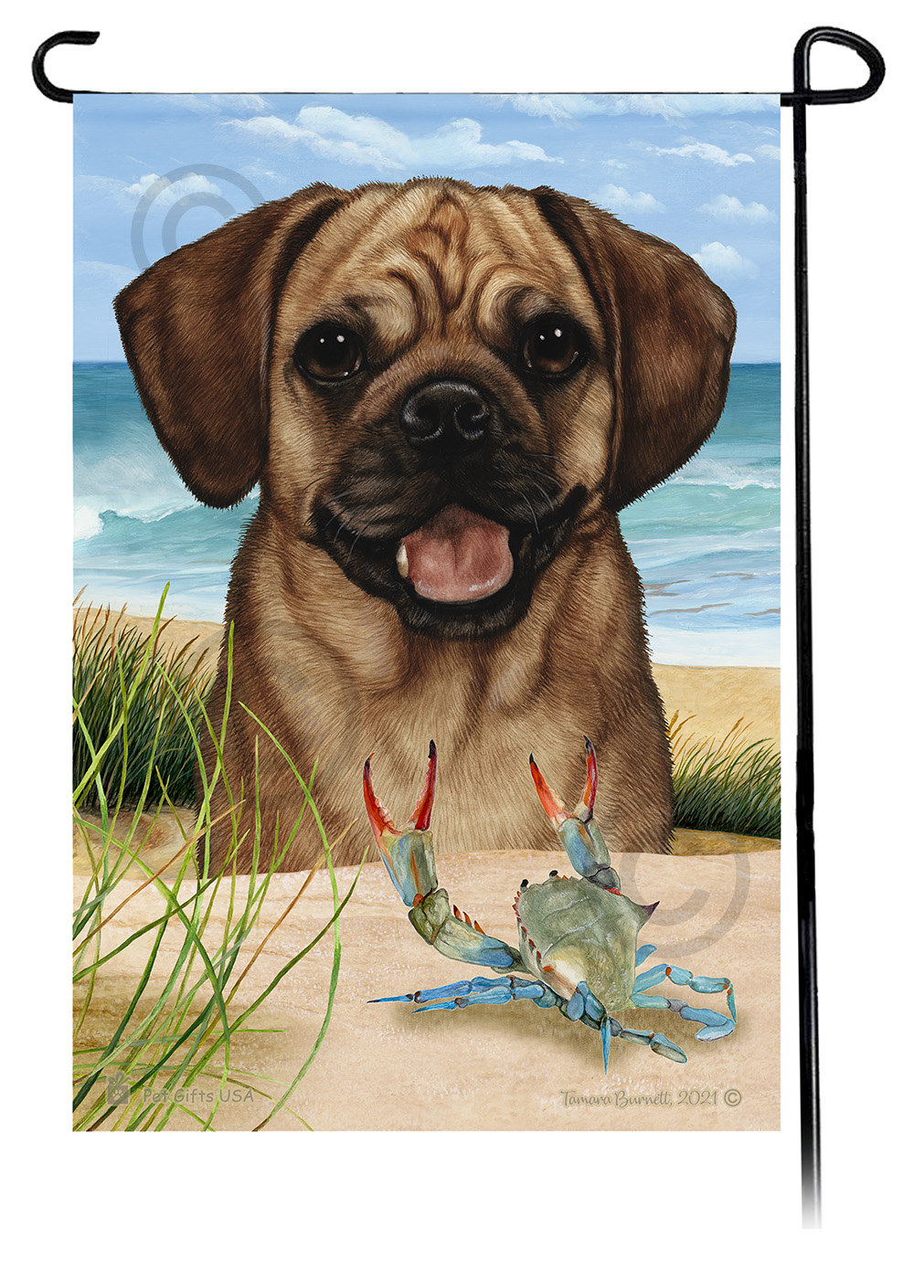 Puggle Fawn Summer Beach Garden Flag image