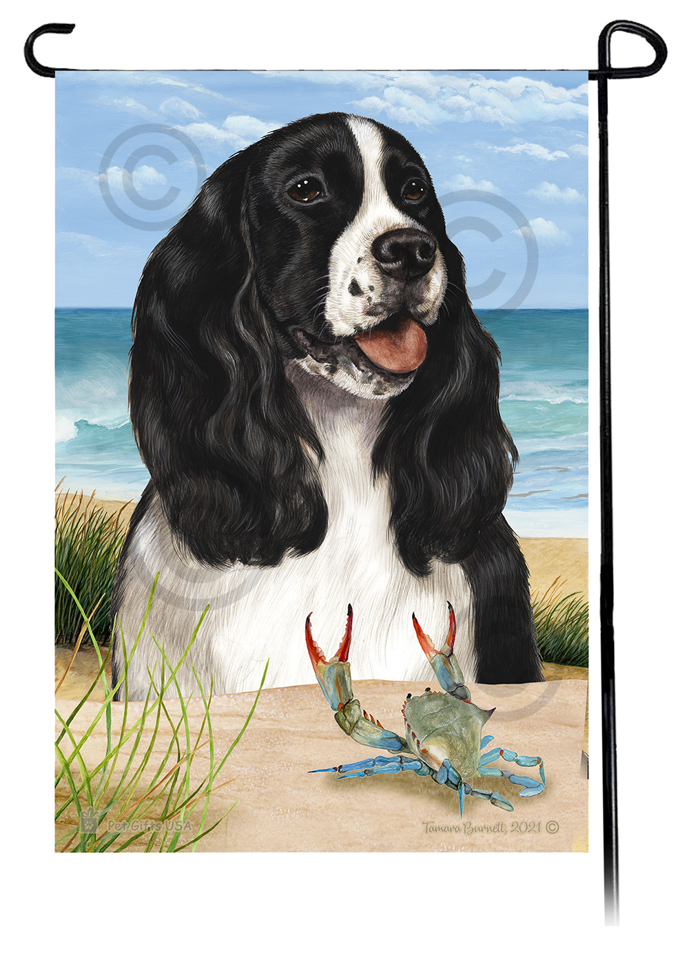Springer Spaniel Black & White Summer Beach Garden Flag image