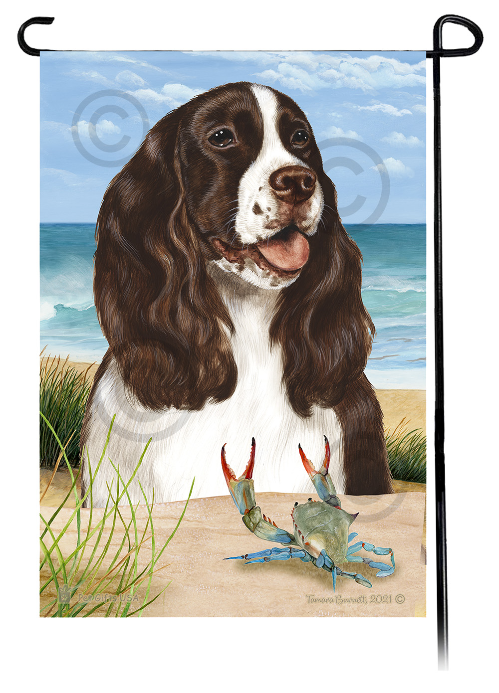 Springer Spaniel Liver & White Summer Beach Garden Flag image