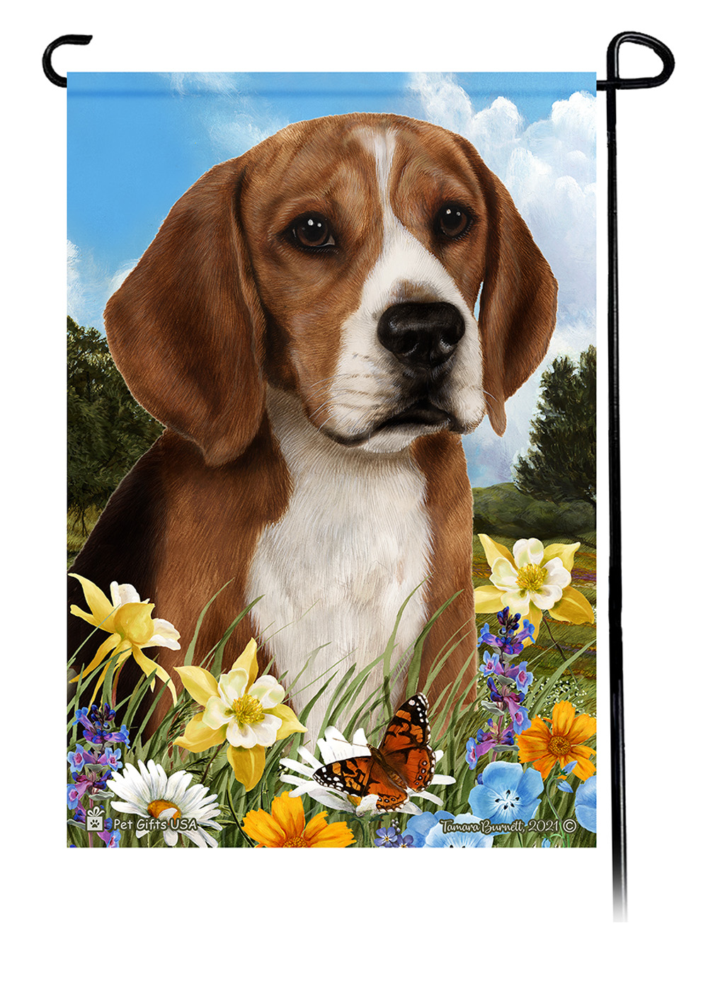 Beagle Summer Flowers Garden Flag image
