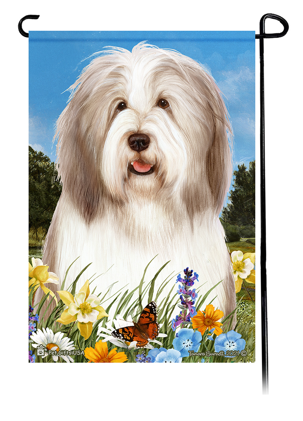Bearded Collie Light Liver & White Summer Flowers Garden Flag image