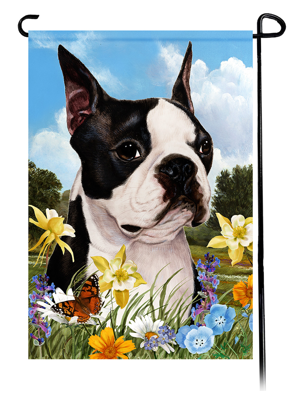 Boston Terrier Summer Flowers Garden Flag image