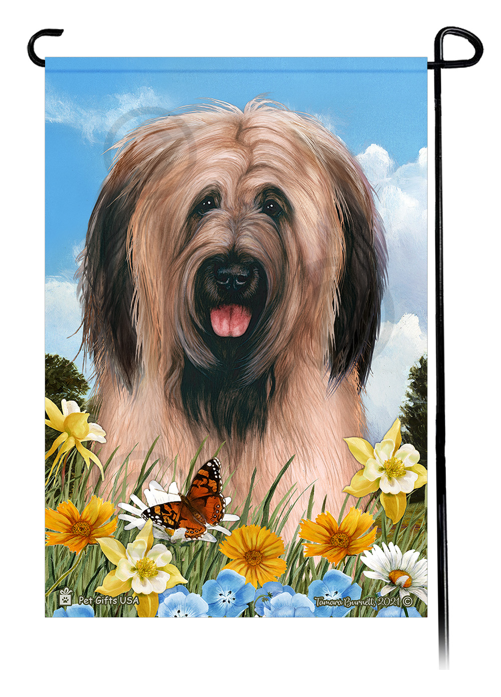 Briard Fawn Uncropped Ears Summer Flowers - Garden Flag Image