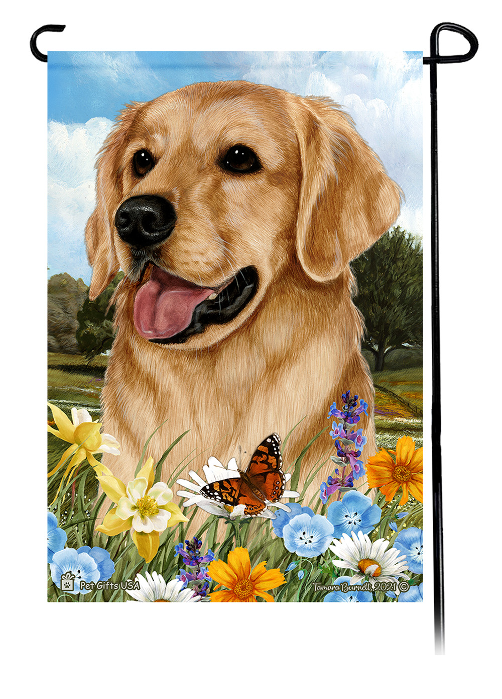 Golden Retriever Summer Flowers Garden Flag image