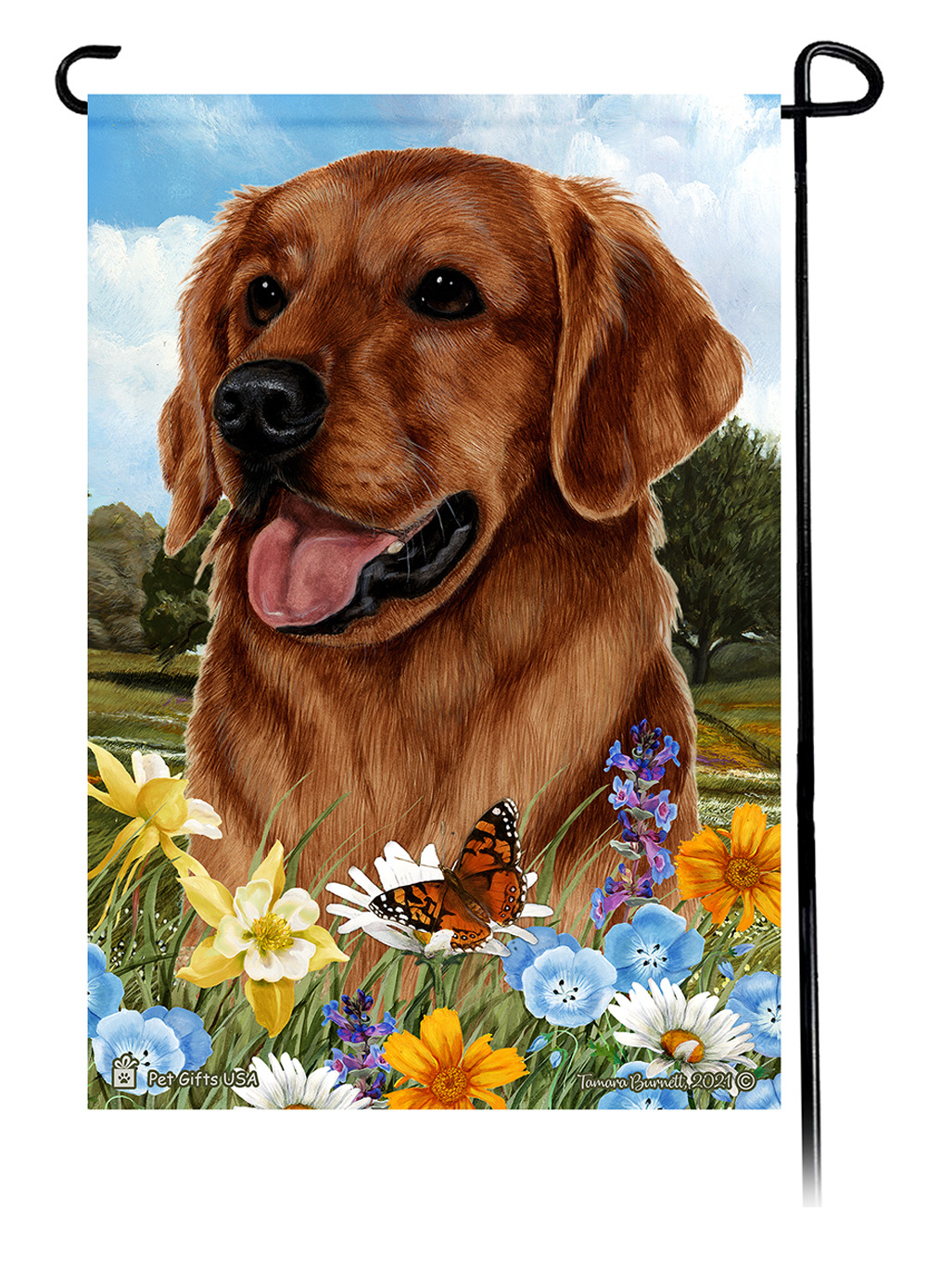 Golden Retriever Red Summer Flowers Garden Flag image