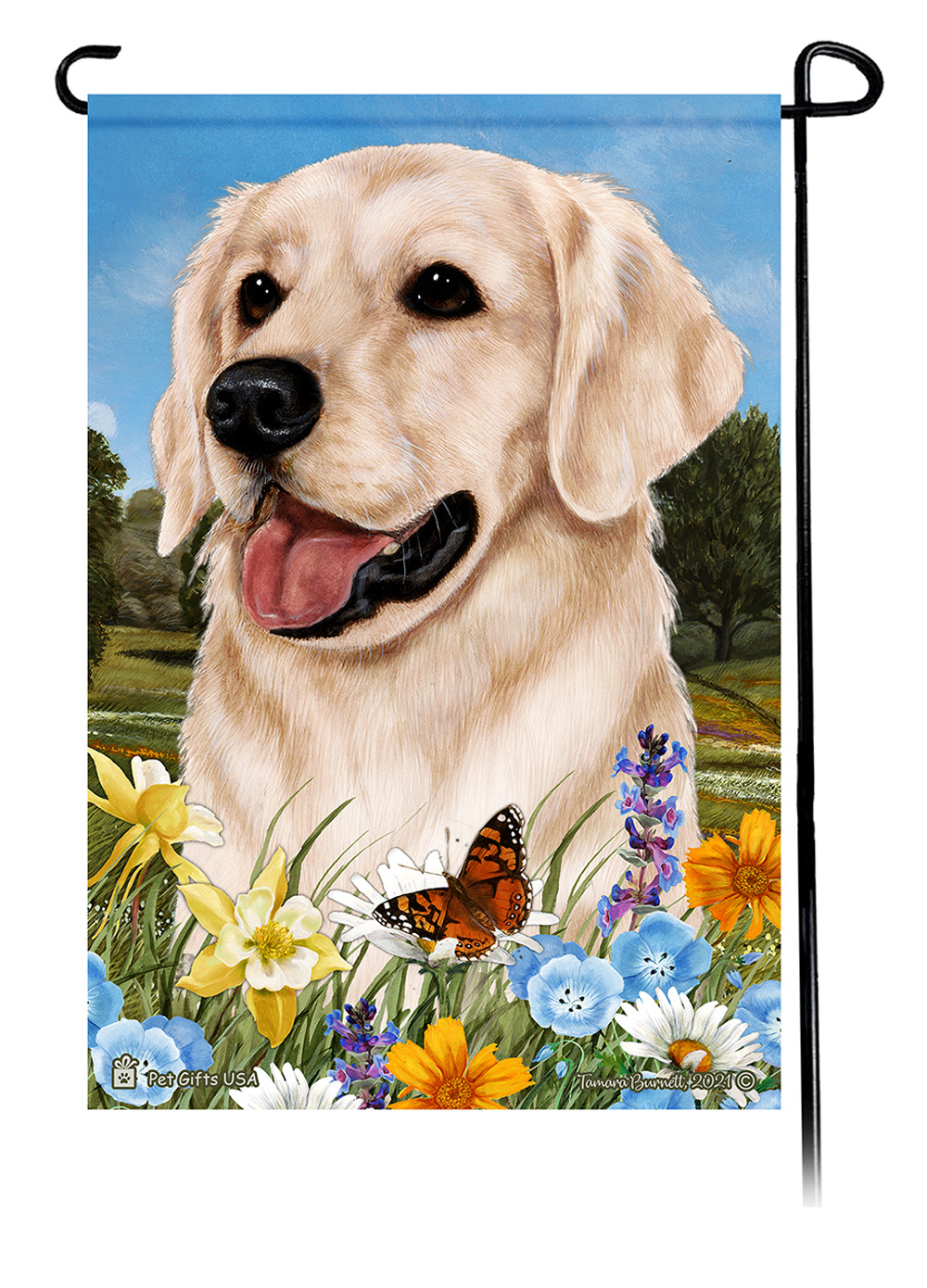 Golden Retriever White Summer Flowers Garden Flag image