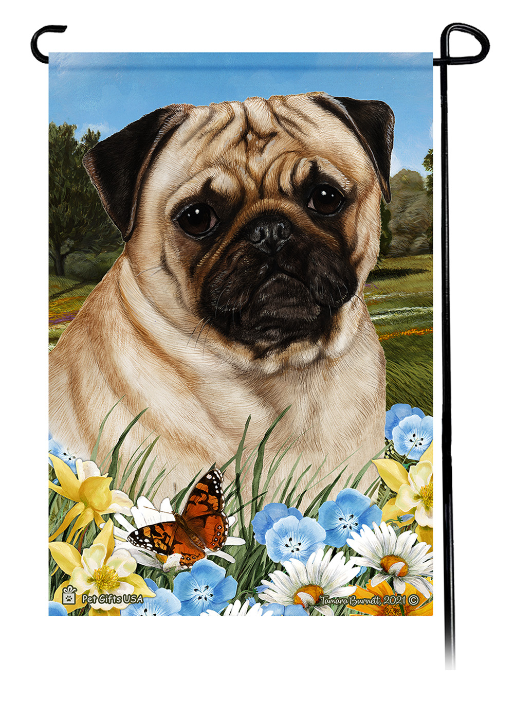 Pug Fawn Summer Flowers Garden Flag image