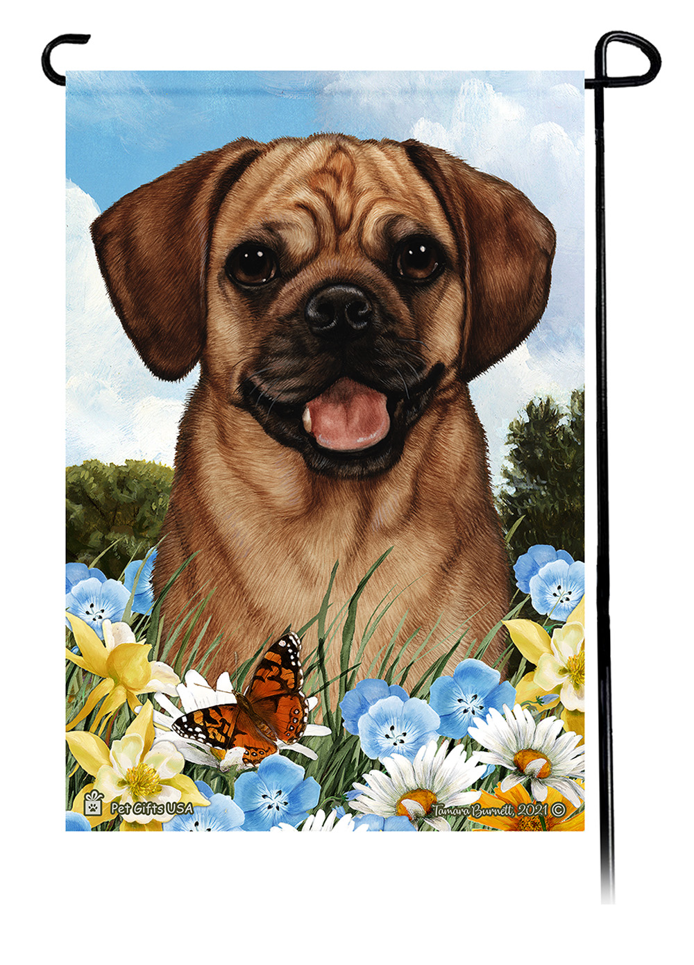 Puggle Fawn Summer Flowers Garden Flag image
