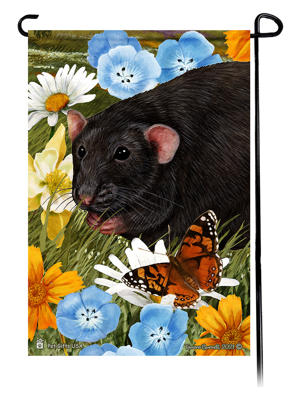 Rat Black Solid Summer Flowers Garden Flag Image