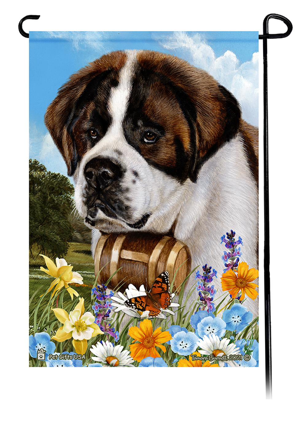 Saint Bernard Summer Flowers Garden Flag image