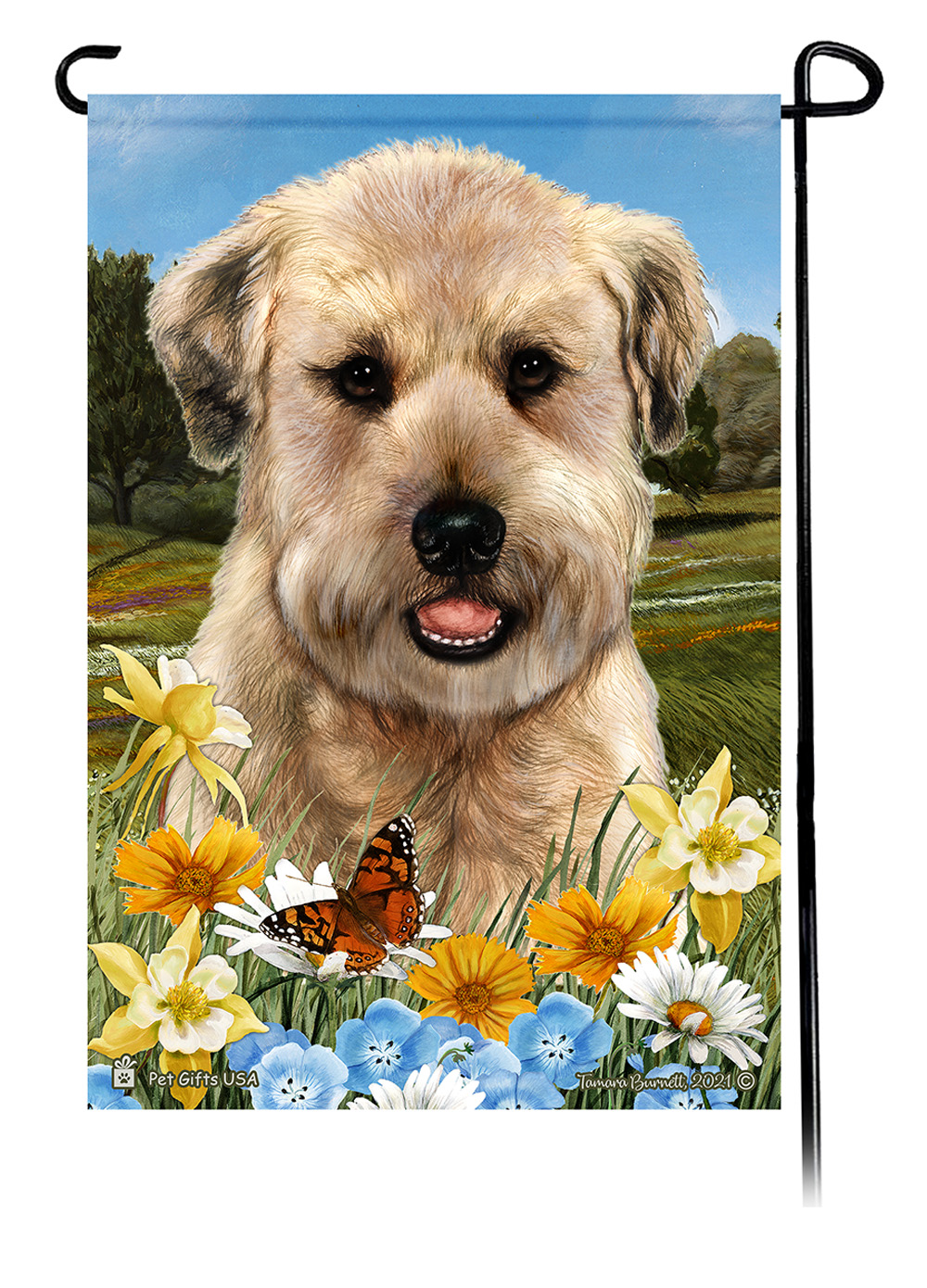 Soft Coated Wheaten Puppy Cut Summer Flowers Garden Flag image