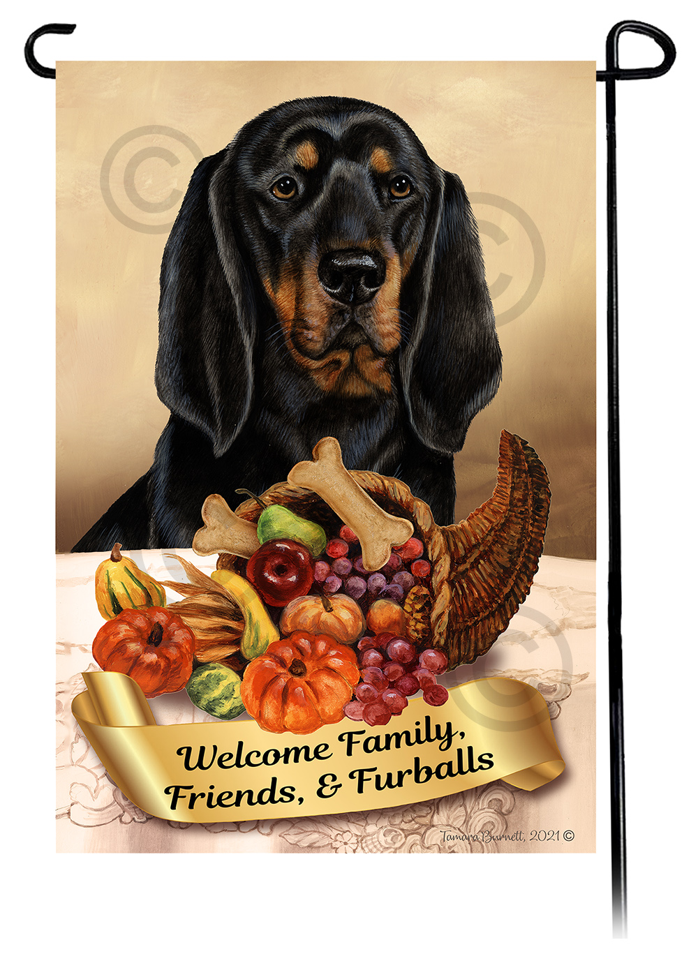 Coonhound Black & Tan  Thanksgiving - Garden Flag image