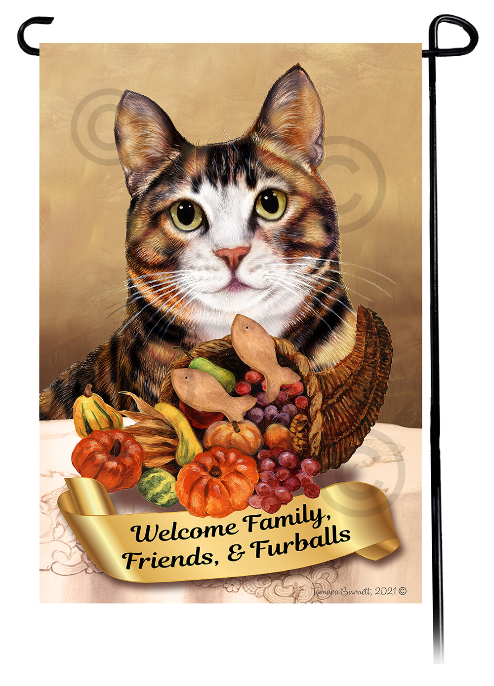 Tuxedo Tortoiseshell & White Thanksgiving - Garden Flag image