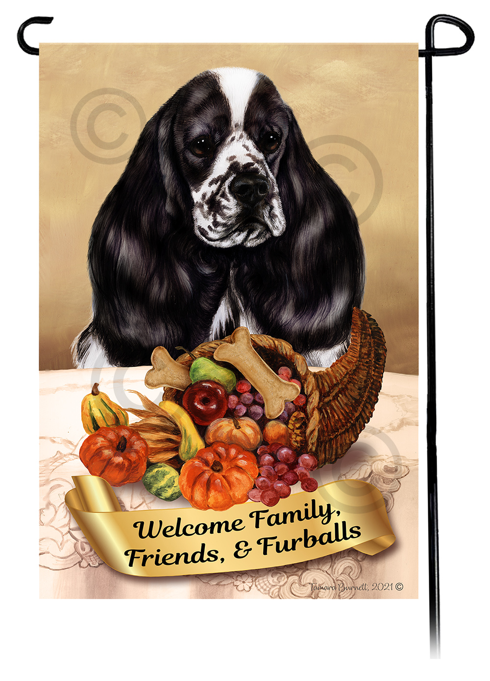 Cocker Spaniel Black & White Parti  Thanksgiving - Garden Flag image