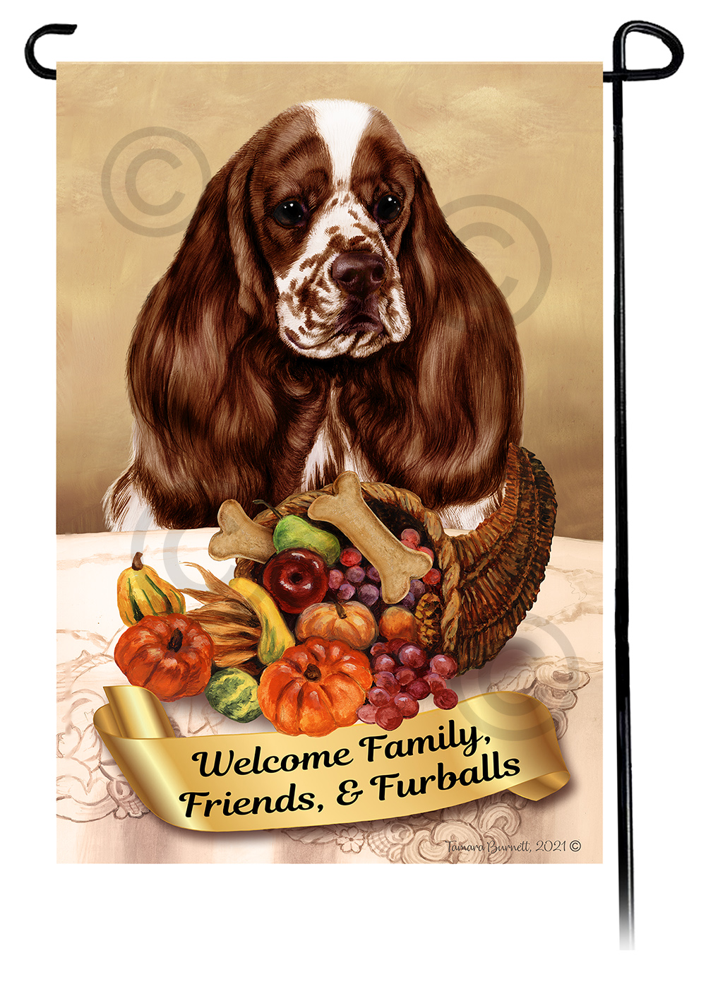 Cocker Spaniel Chocolate  Thanksgiving - Garden Flag image