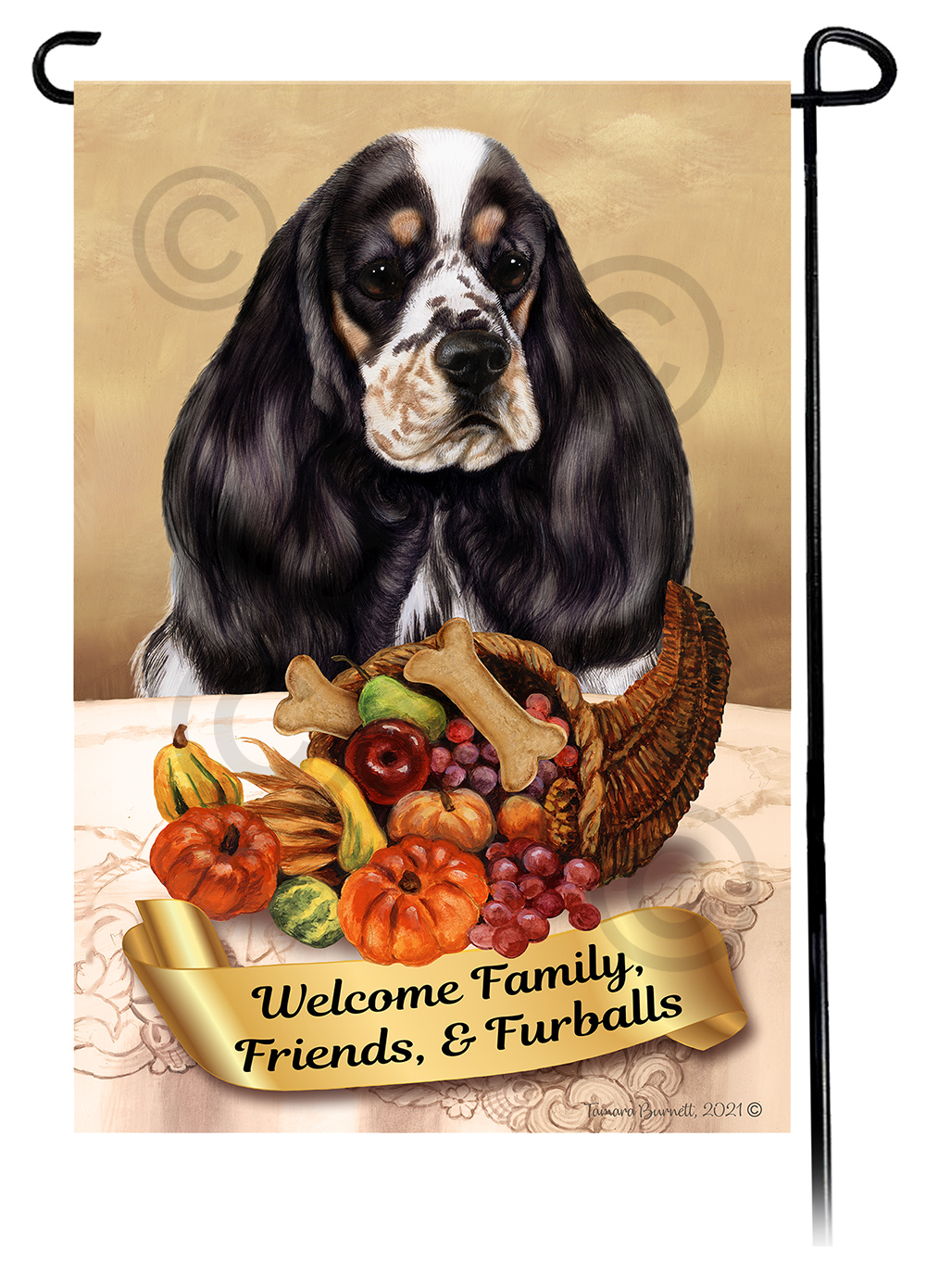 Cocker Spaniel Tri Color Parti  Thanksgiving - Garden Flag image
