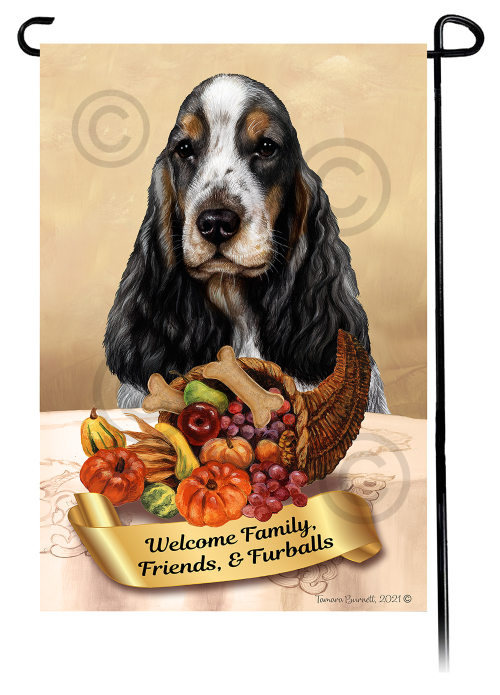 English Cocker Tri Color  Thanksgiving - Garden Flag image