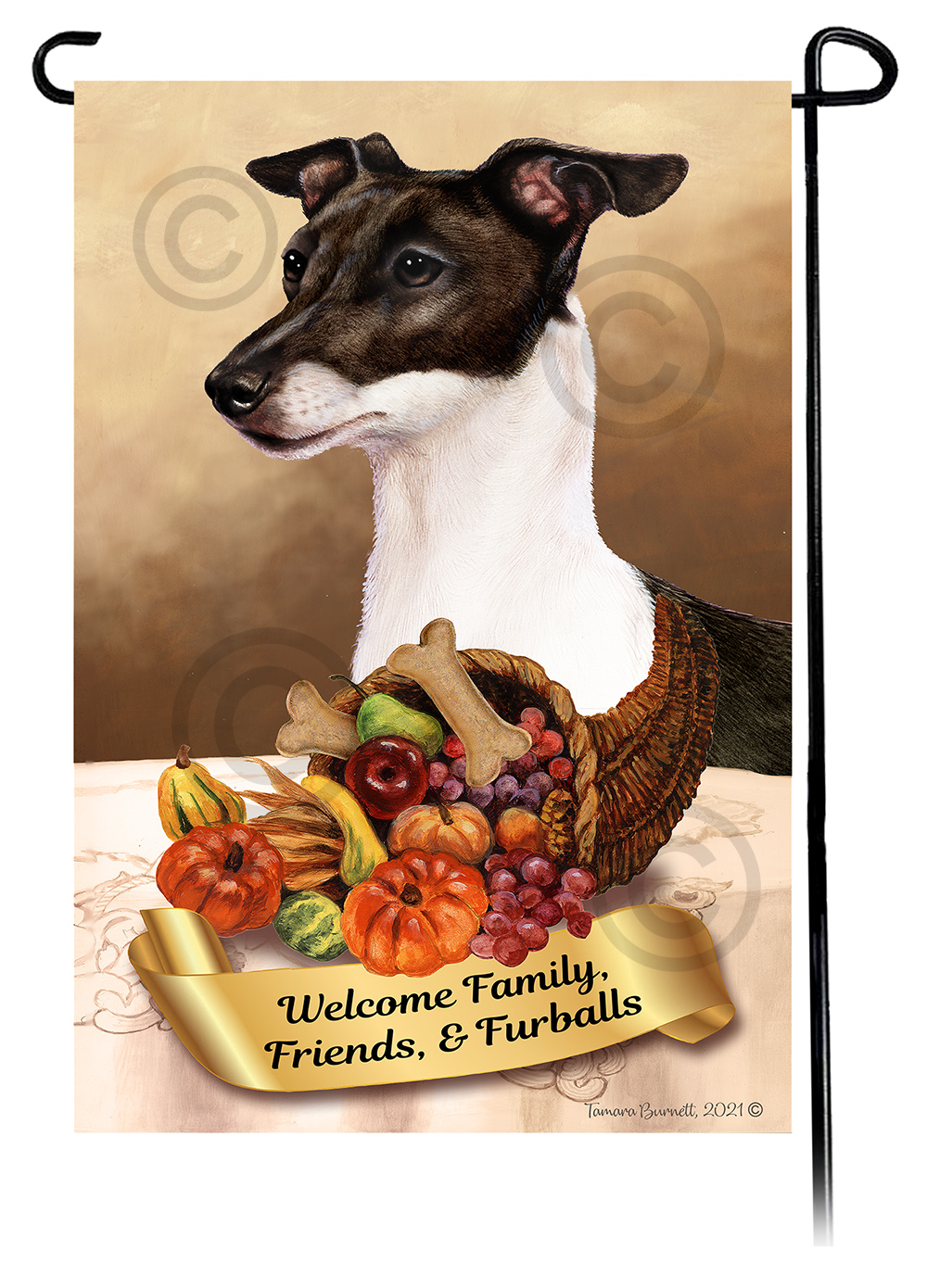 Italian Greyhound Black & White Thanksgiving - Garden Flag image