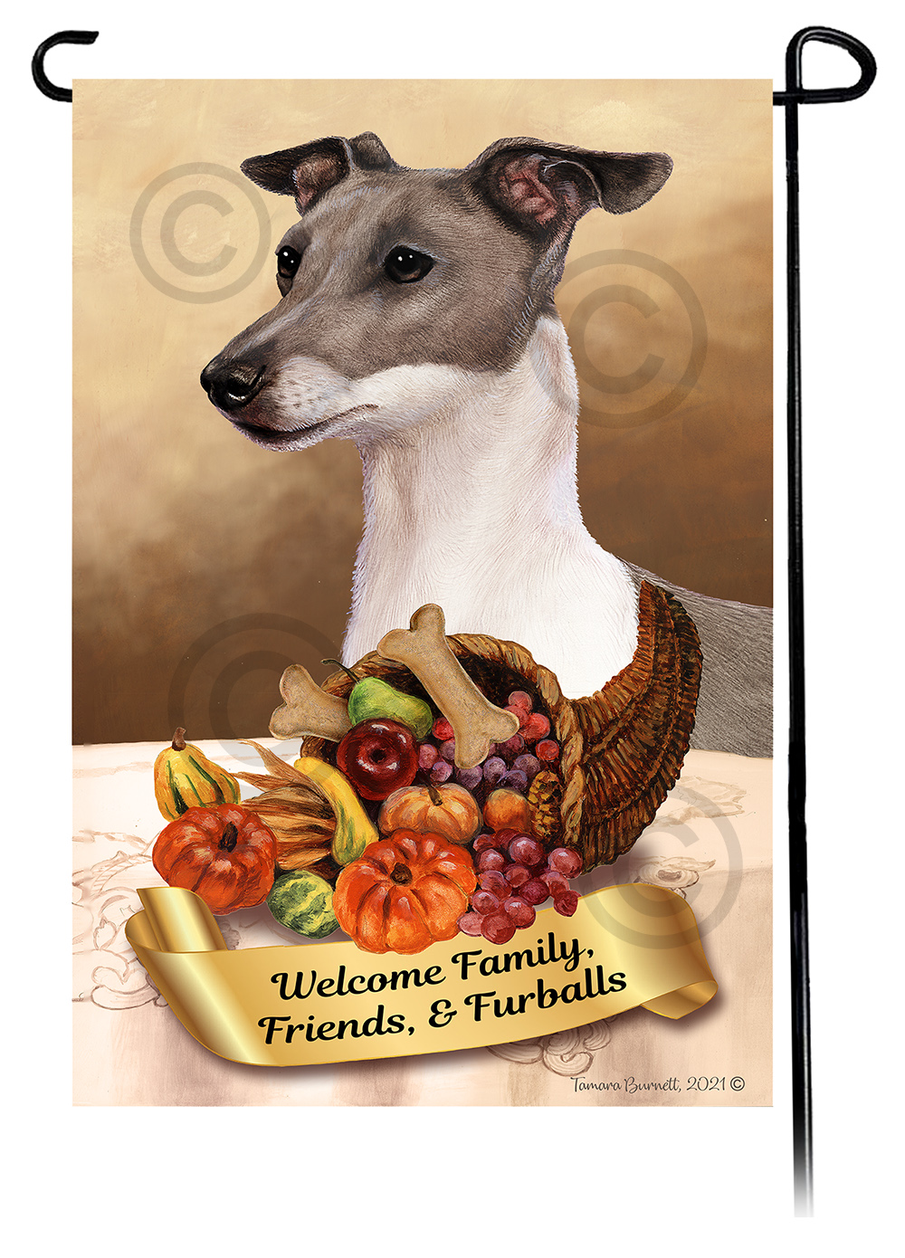 Italian Greyhound Grey & White  Thanksgiving - Garden Flag image