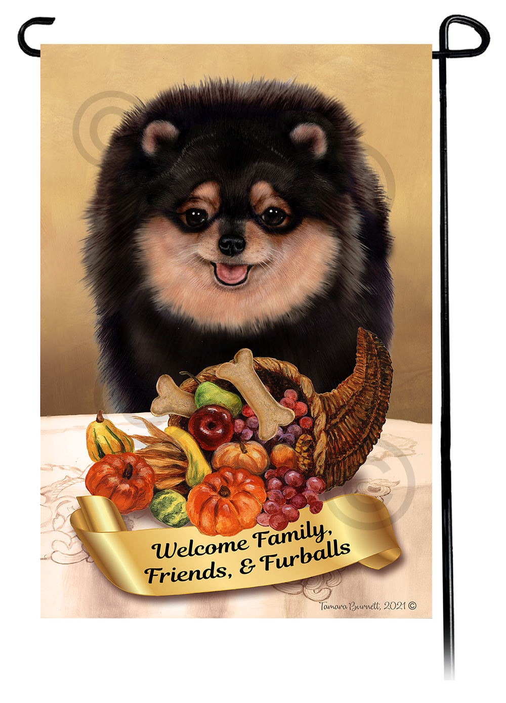 Pomeranian Black & Tan  Thanksgiving - Garden Flag image