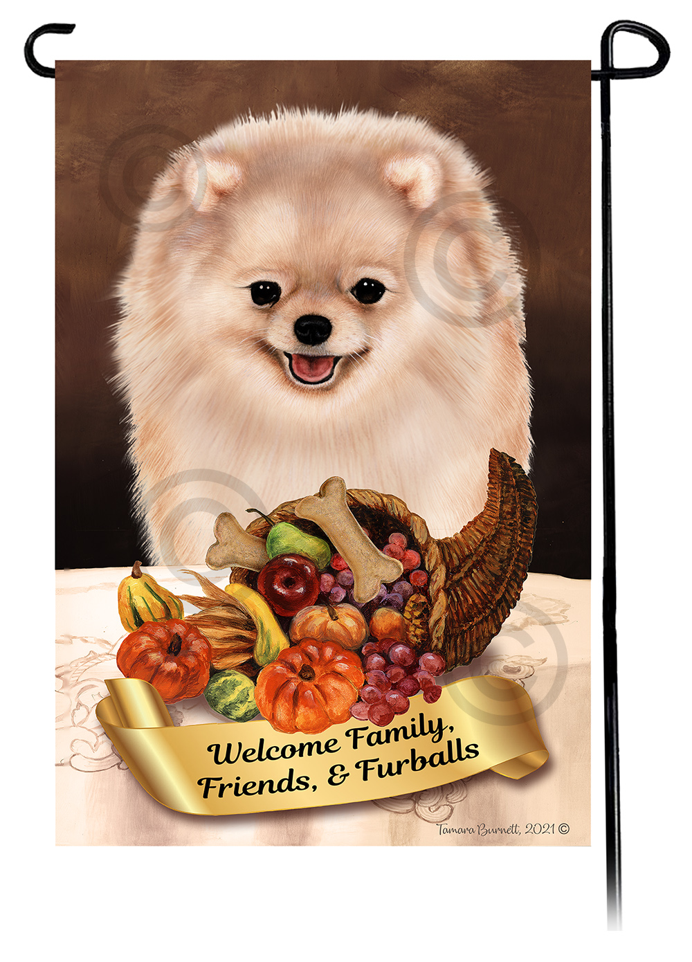 Pomeranian Cream  Thanksgiving - Garden Flag image