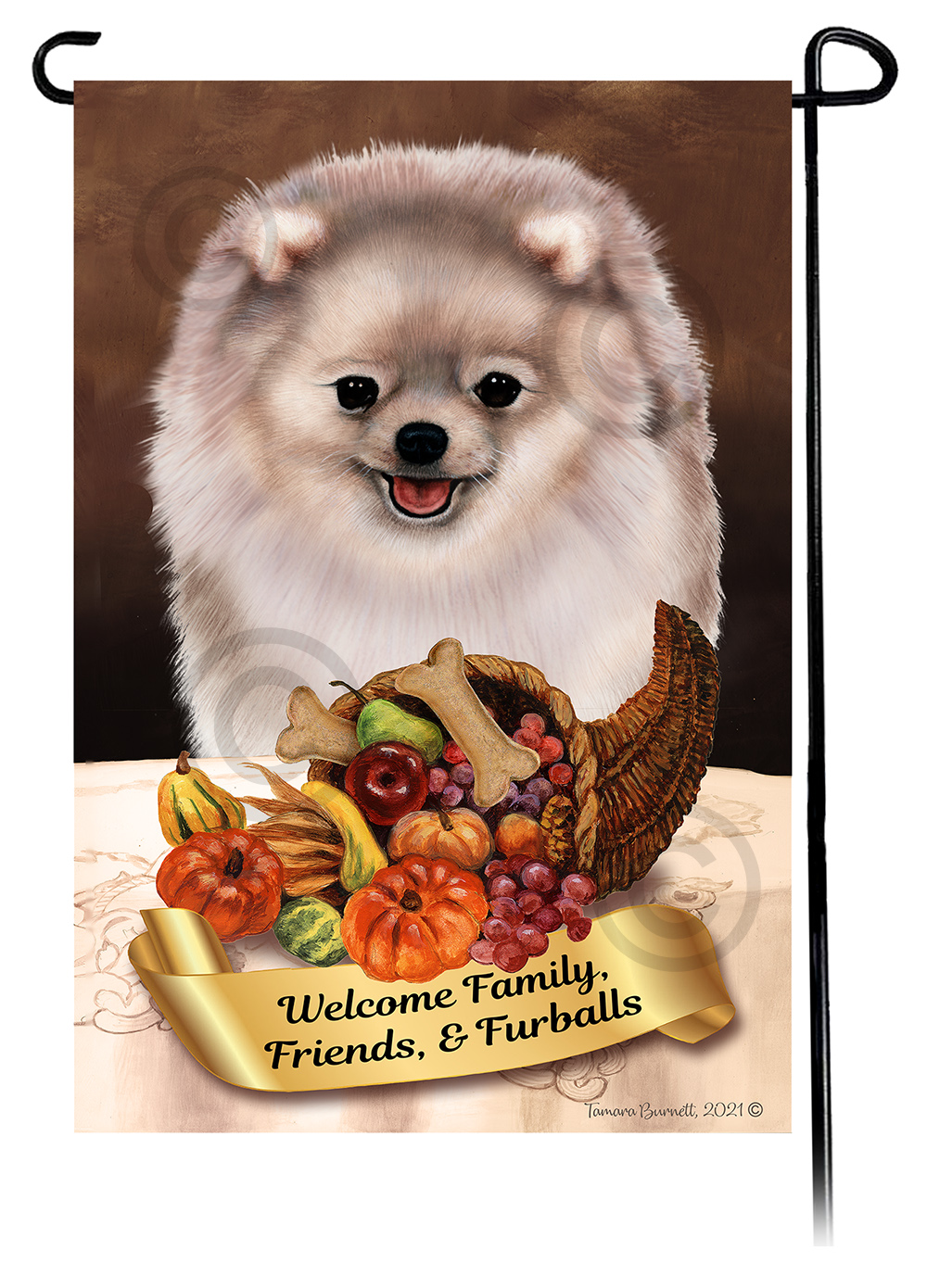 Pomeranian Silver  Thanksgiving - Garden Flag Image