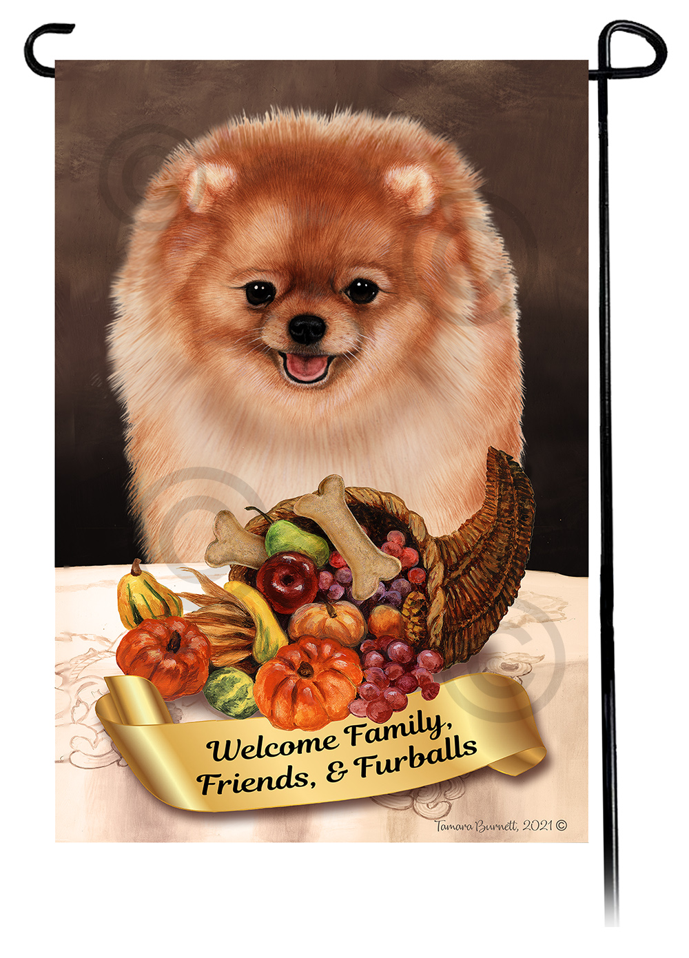 Pomeranian Orange (Fawn) Thanksgiving - Garden Flag image