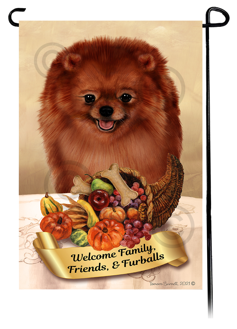 Pomeranian Red  Thanksgiving - Garden Flag image