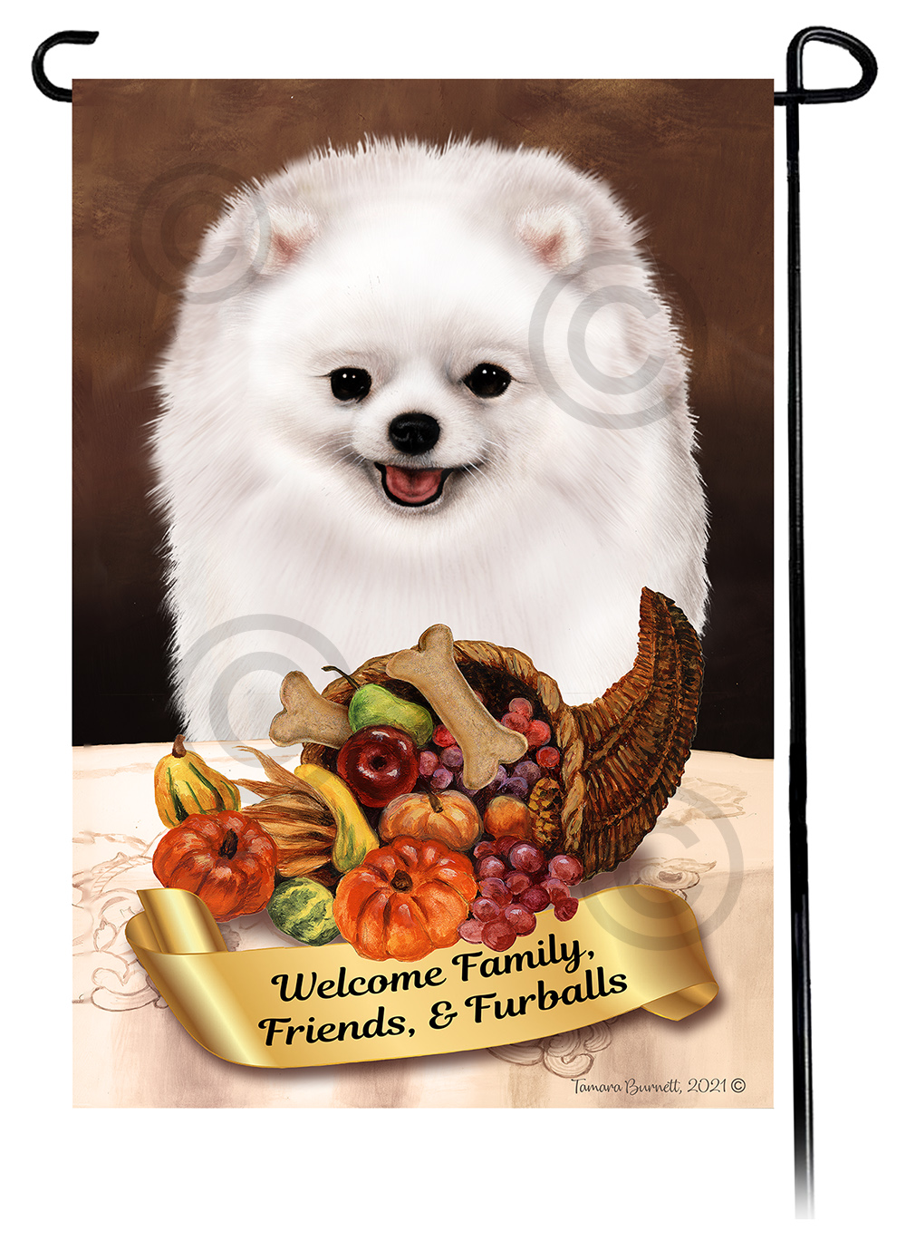 Pomeranian White  Thanksgiving - Garden Flag image
