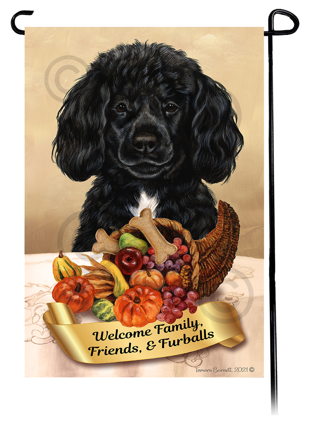 Portuguese Water Dog Black Beardless   Thanksgiving - Garden Flag image