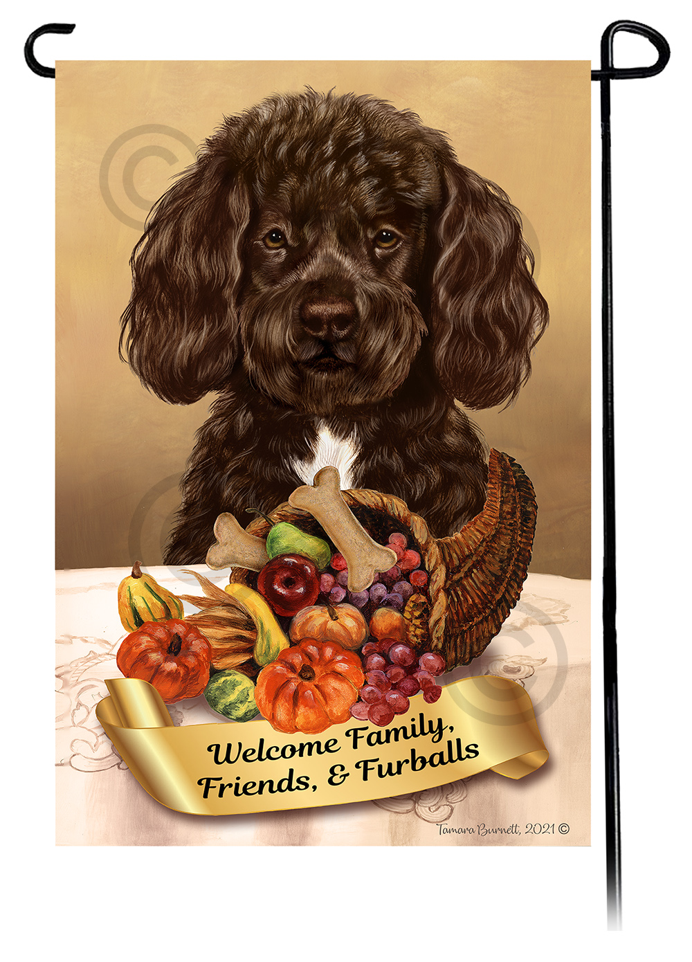 Portugues Water Dog Chocolate Bearded  Thanksgiving - Garden Flag image