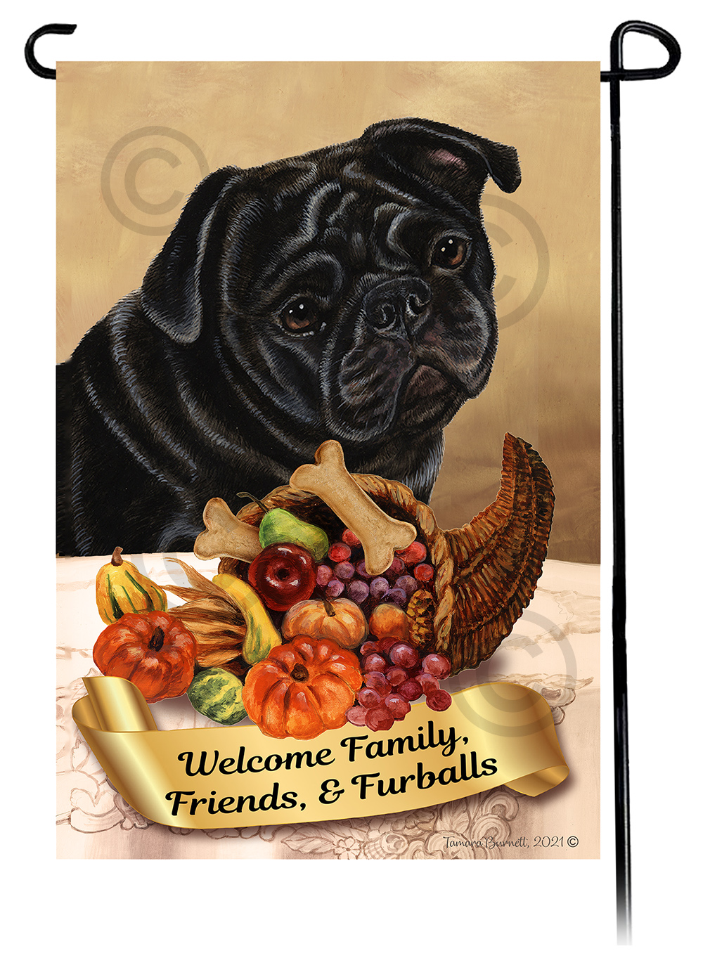 Pug Black  Thanksgiving - Garden Flag image