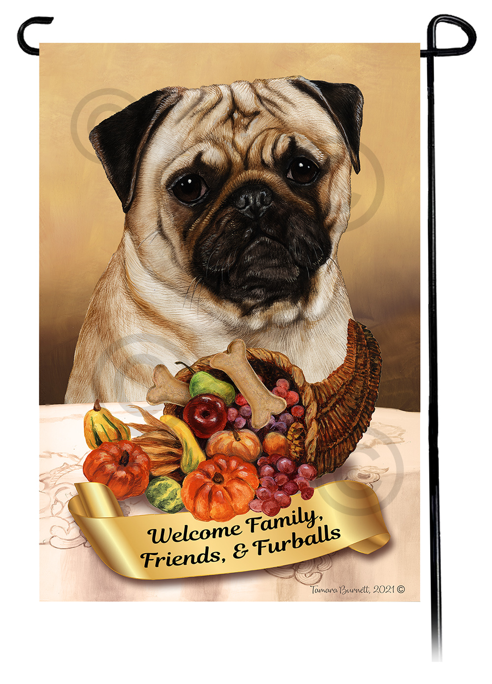 Pug Fawn  Thanksgiving - Garden Flag image