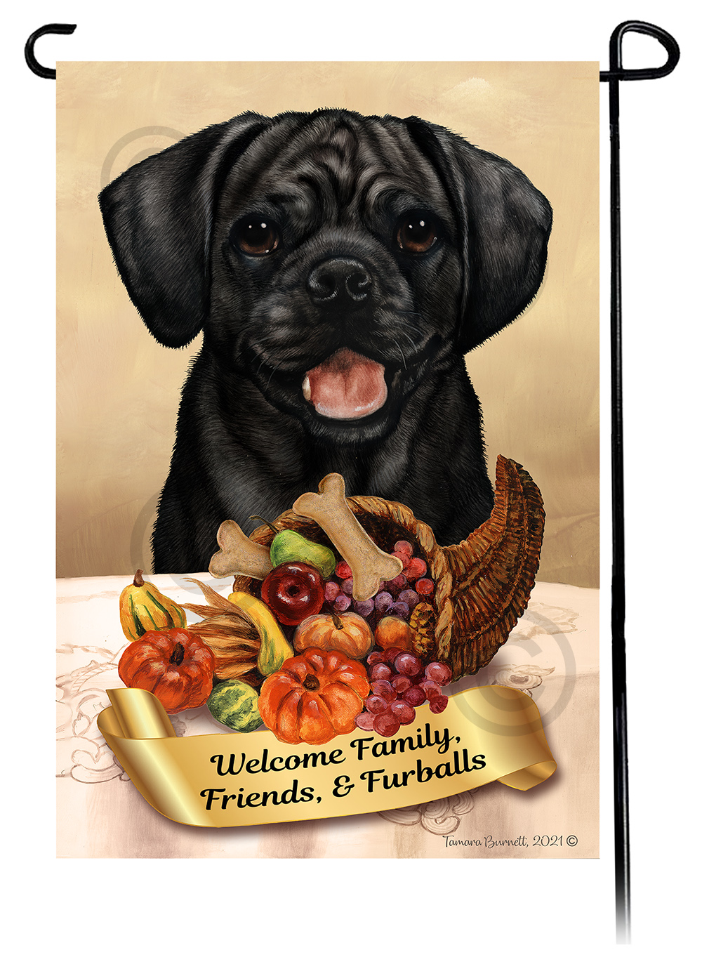 Puggle Black  Thanksgiving - Garden Flag image