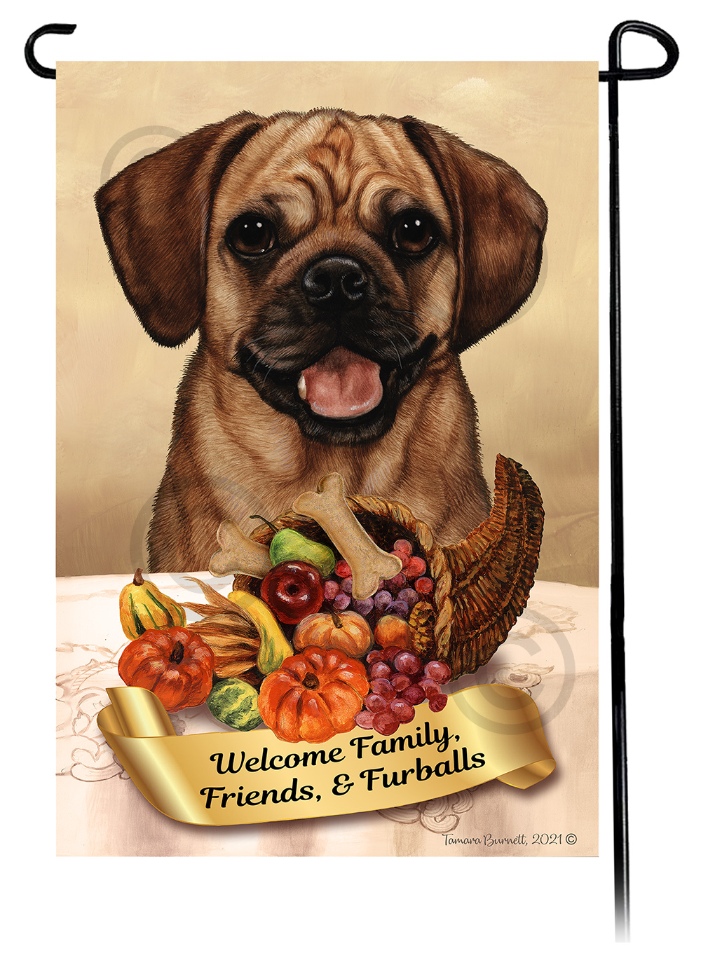 Puggle Fawn  Thanksgiving - Garden Flag image