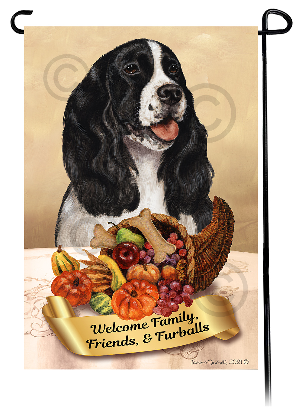 Springer Spaniel Black & White  Thanksgiving - Garden Flag image