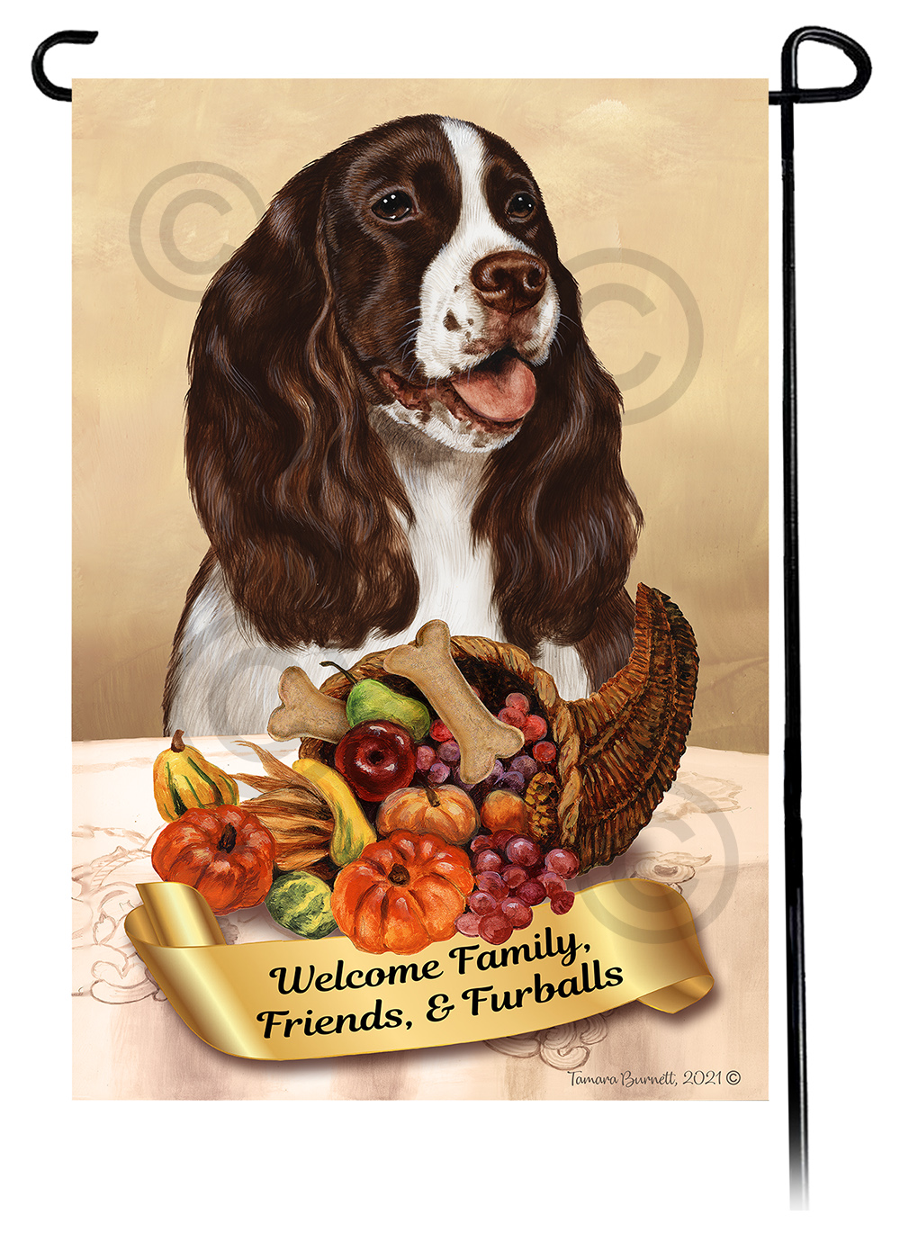 Springer Spaniel Liver & White  Thanksgiving - Garden Flag image
