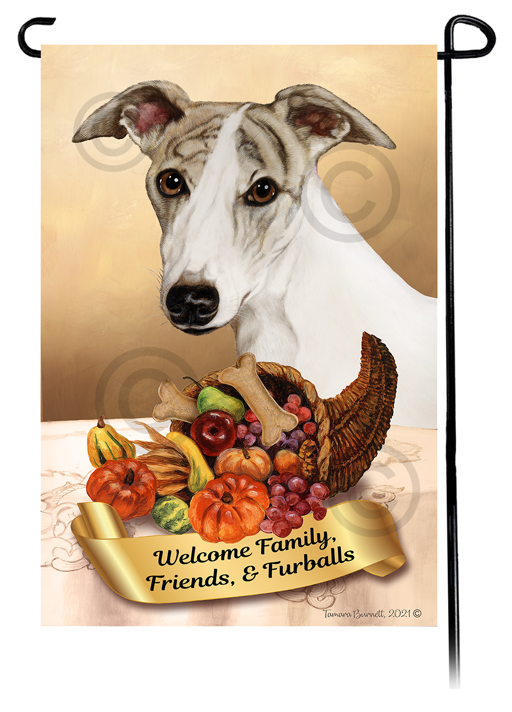 Whippet Fawn Brindle & White Thanksgiving - Garden Flag image