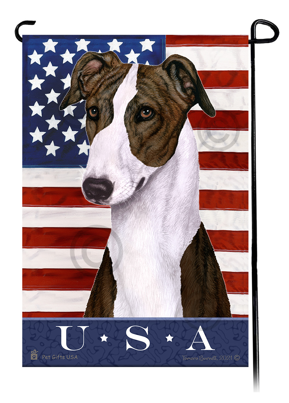 Greyhound Dark Brindle and White True Blue Garden Flag image
